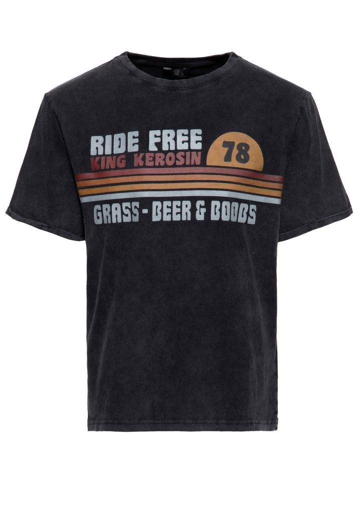 Queen Kerosin Acid-Washed T-Shirt «Grass, Beer & Boobs» Fabrikverkauf