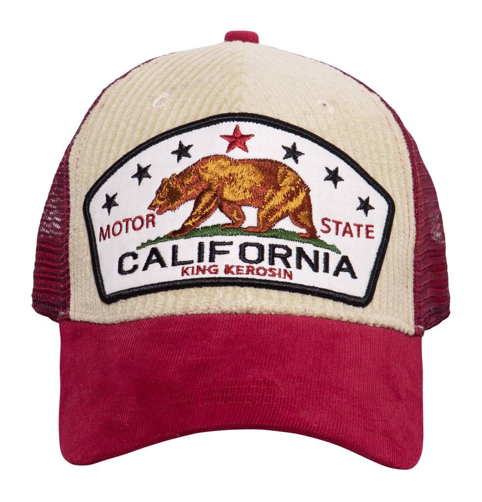 Queen Kerosin Trucker Cap mit Cord «California Bear» Kostenlose Rückgabe