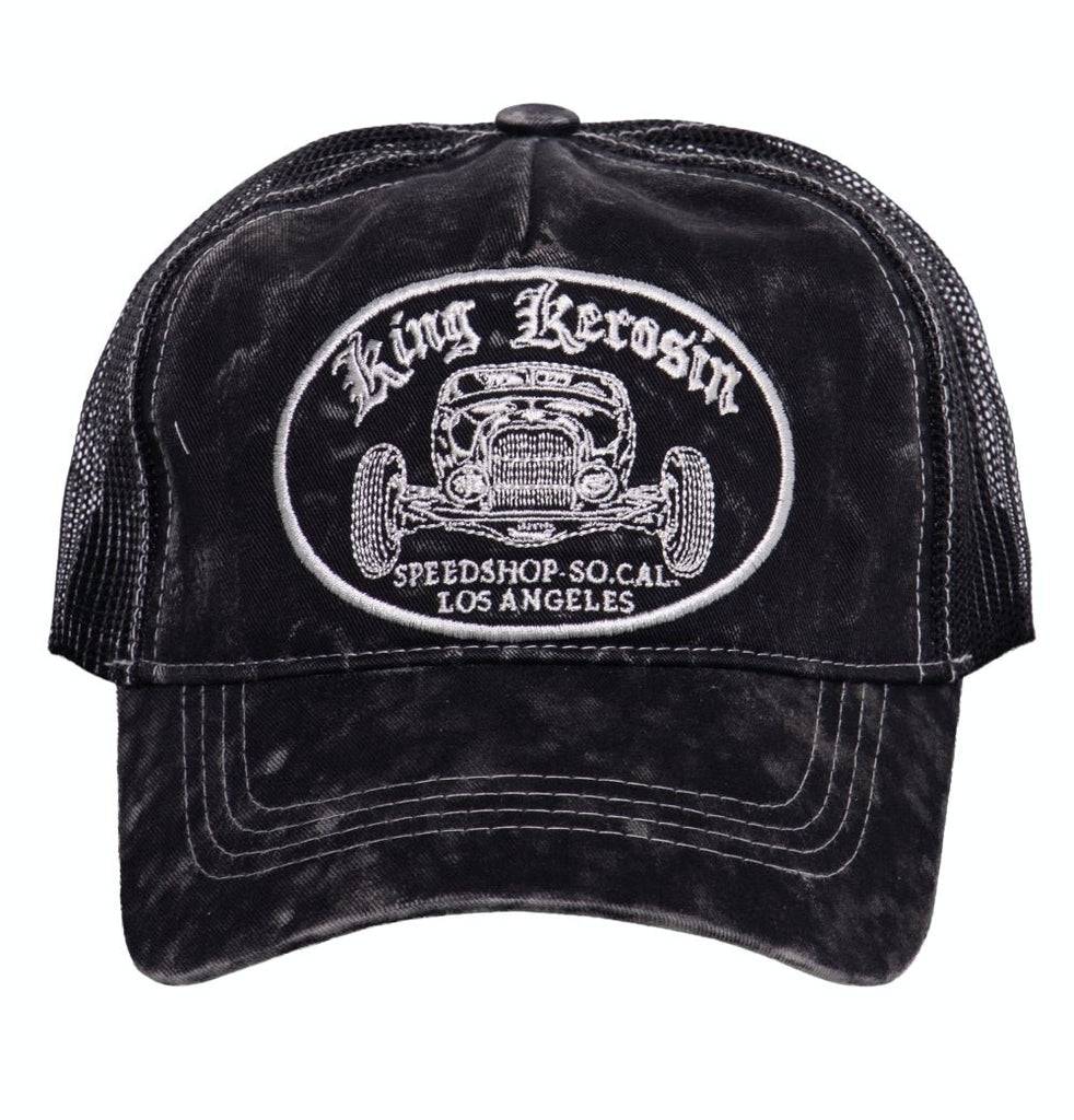 Queen Kerosin Trucker Cap mit Stickerei in der Front und Enzymwash «Speedshop SoCal» Letzter Tag