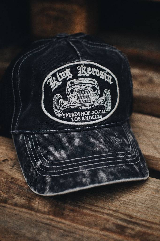Queen Kerosin Trucker Cap mit Stickerei in der Front und Enzymwash «Speedshop SoCal» Letzter Tag