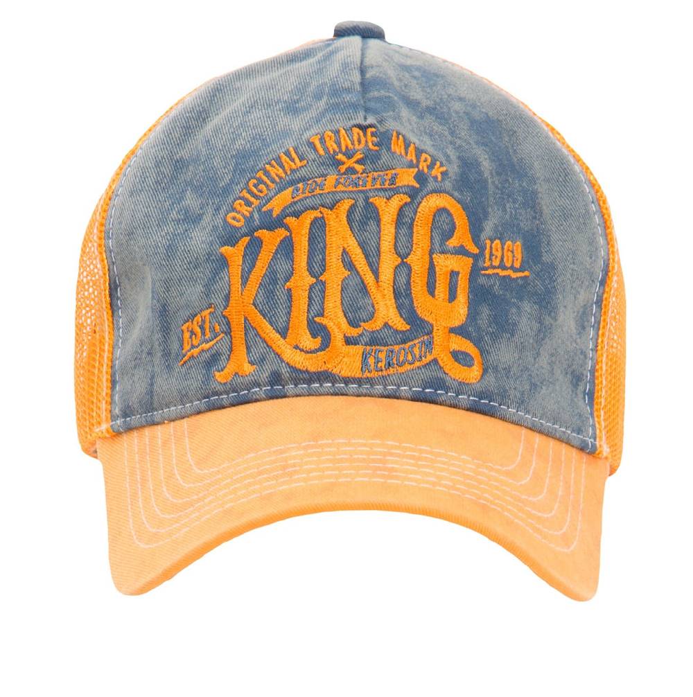 Queen Kerosin Trucker Cap mit Denim Einsatz im Used Look «KING» Speichern exportieren