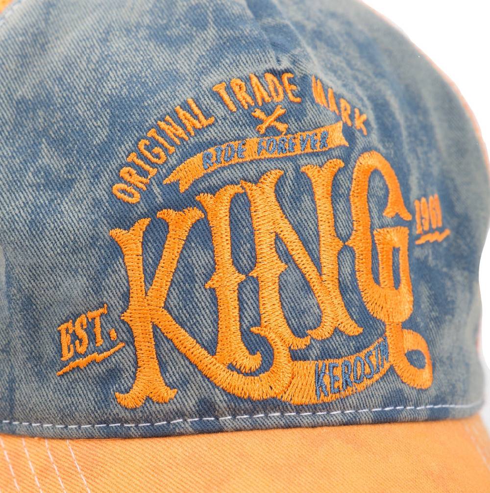Queen Kerosin Trucker Cap mit Denim Einsatz im Used Look «KING» Speichern exportieren