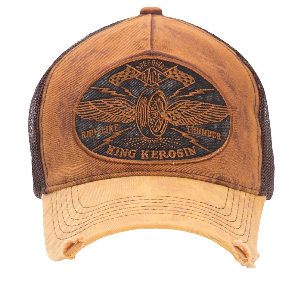Queen Kerosin Trucker Trucker Cap im Vintage Jeans Look «Ride like Thunder» Black Friday Preise