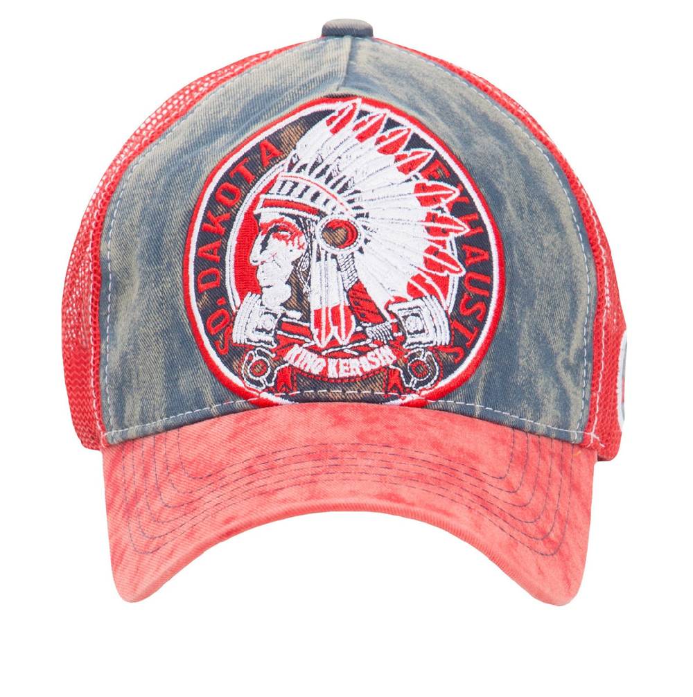 Queen Kerosin Trucker Cap mit Denim Einsatz im Used Look «True Roots» Im Verkauf