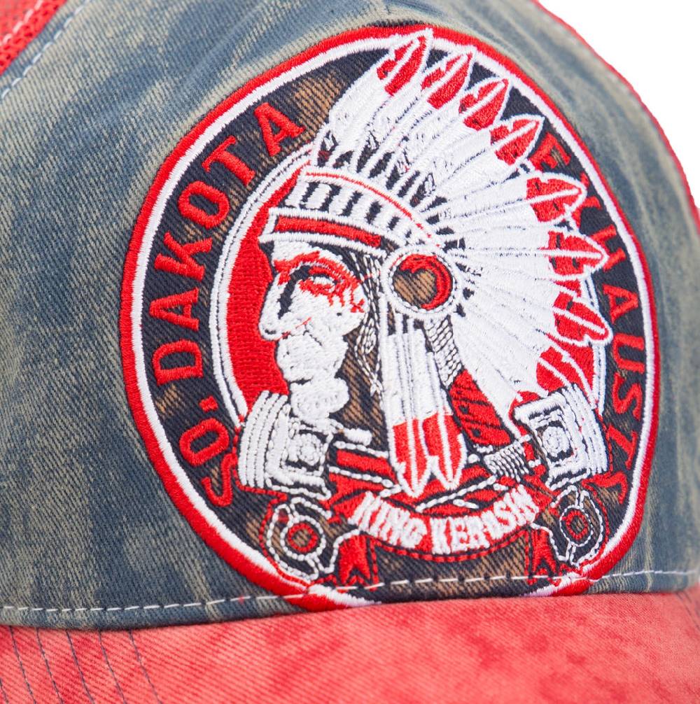 Queen Kerosin Trucker Cap mit Denim Einsatz im Used Look «True Roots» Im Verkauf
