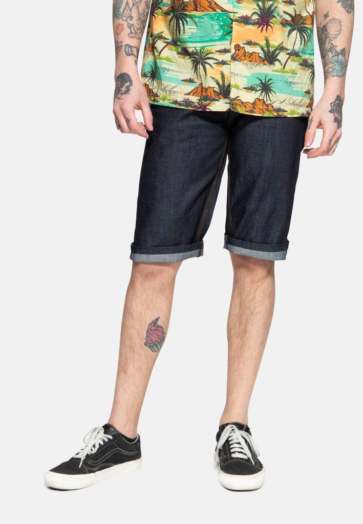 Queen Kerosin Denim Shorts mit Pintstripe Stitching «50s Workwear» Vierteljährliche Förderung