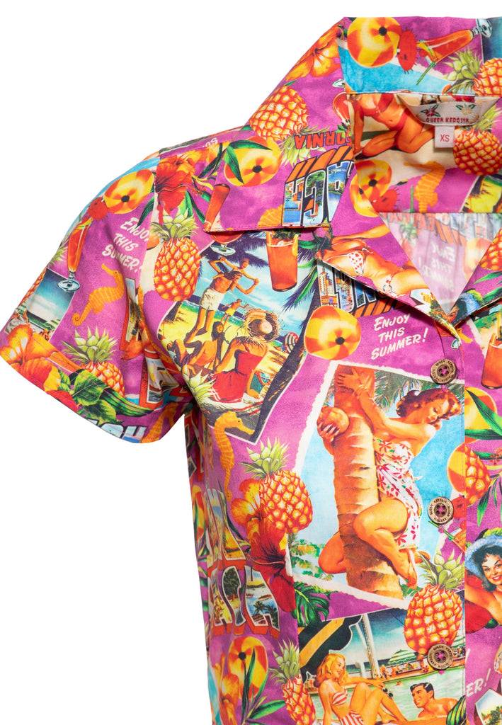Queen Kerosin Hawaiibluse «Miami & Long Beach» Im Verkauf