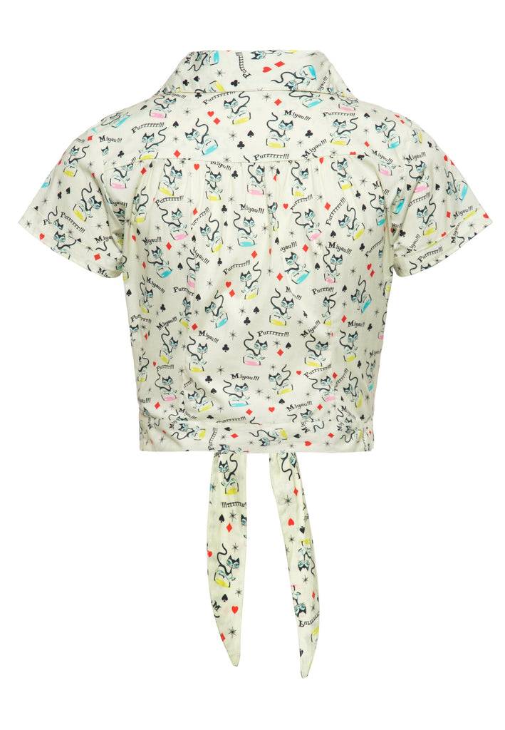 Queen Kerosin Hawaiibluse «Retro Cats» 50% Rabatt für begrenzte Zeit