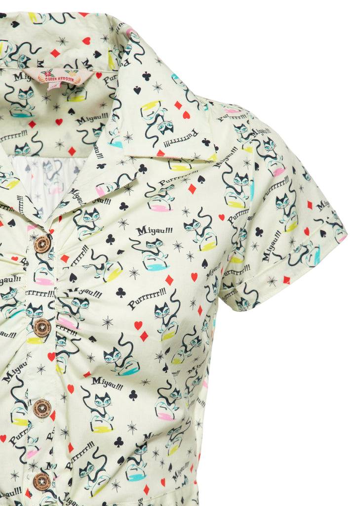 Queen Kerosin Hawaiibluse «Retro Cats» 50% Rabatt für begrenzte Zeit