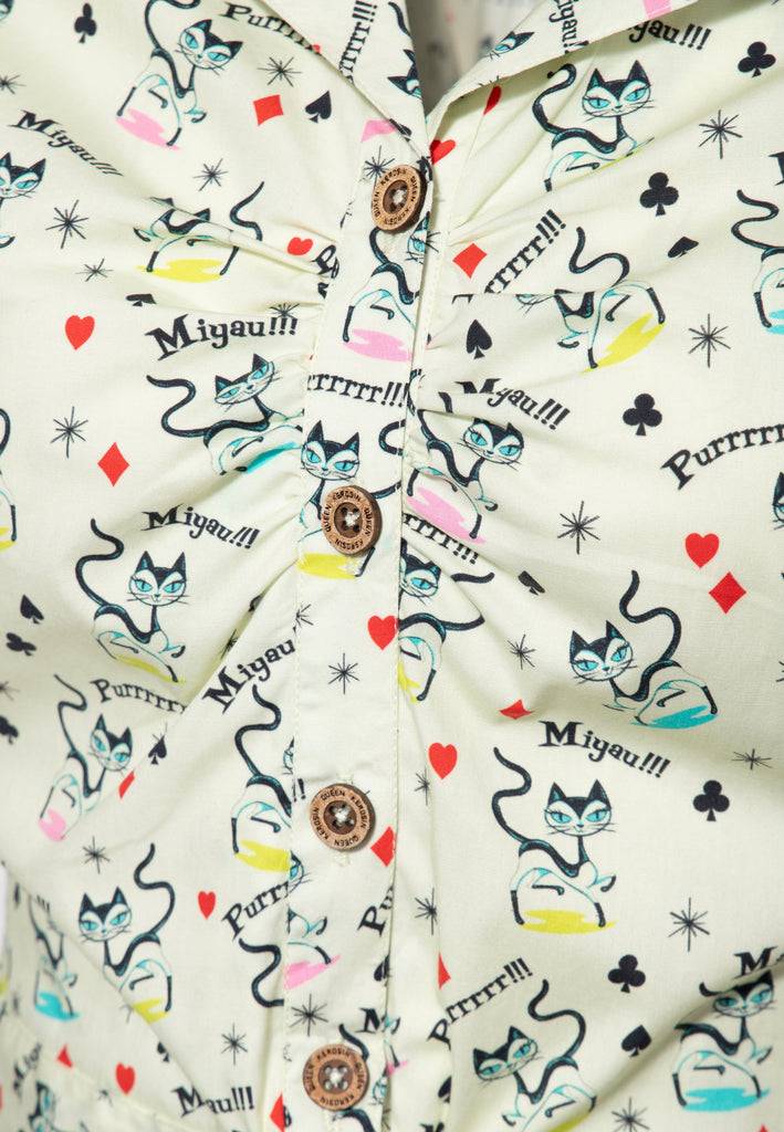 Queen Kerosin Hawaiibluse «Retro Cats» 50% Rabatt für begrenzte Zeit