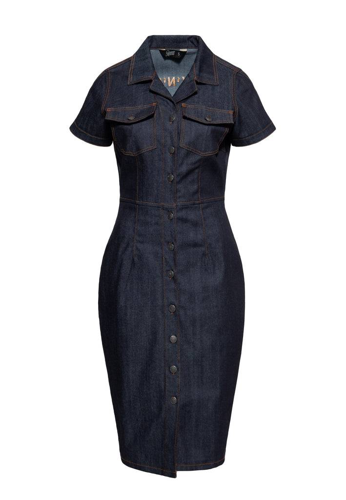Queen Kerosin Denim Etuikleid «Rock'N'Roll Rebel Queens» Flash Sale