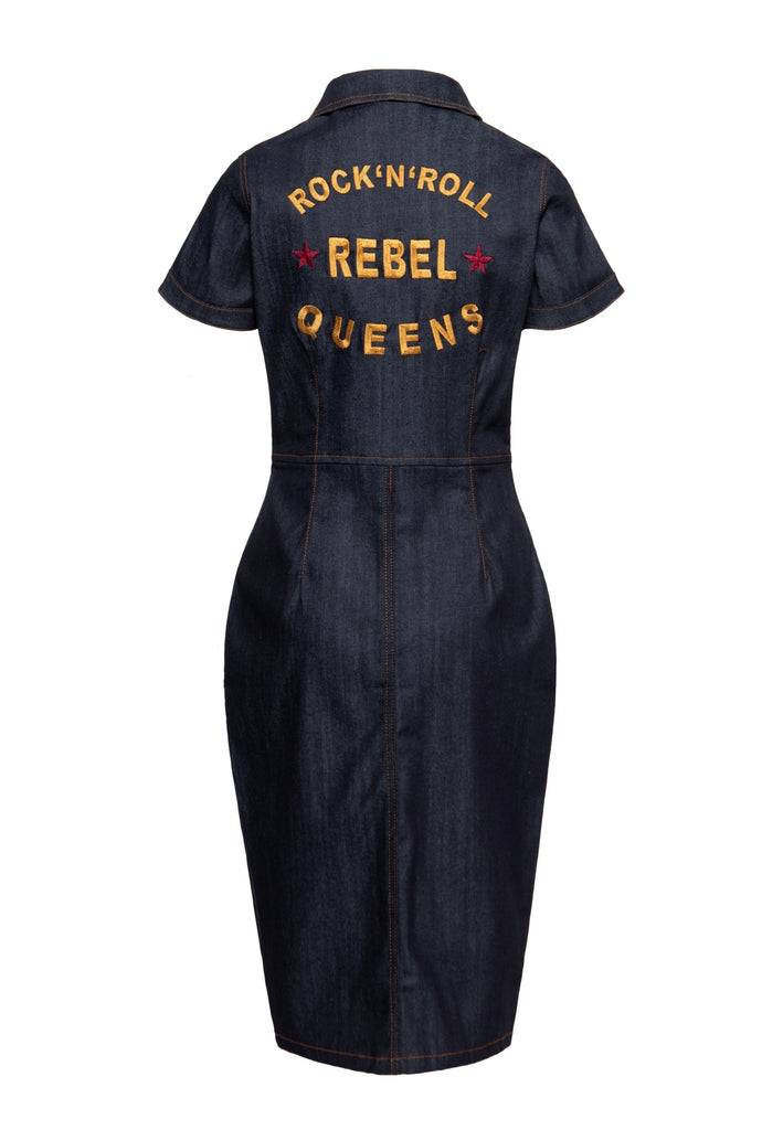 Queen Kerosin Denim Etuikleid «Rock'N'Roll Rebel Queens» Flash Sale