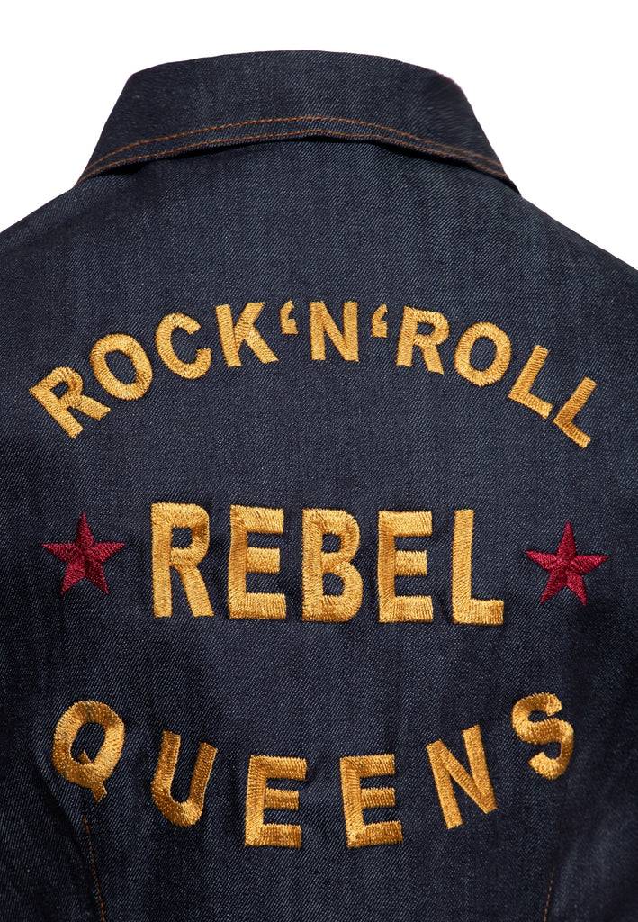 Queen Kerosin Denim Etuikleid «Rock'N'Roll Rebel Queens» Flash Sale