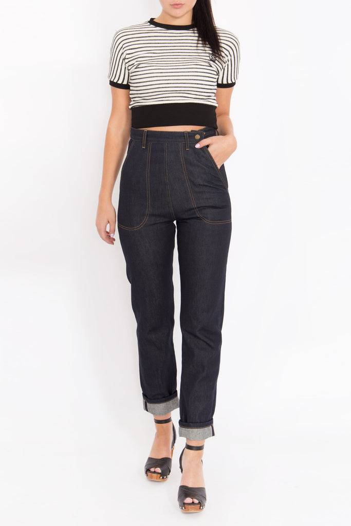 Queen Kerosin Cropped Pullover mit Streifen Neuheiten