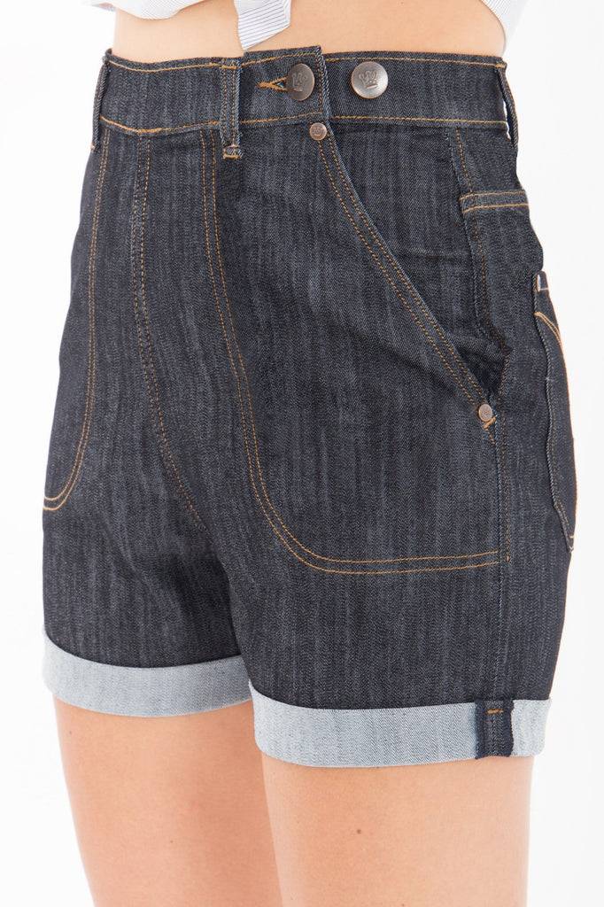 Queen Kerosin High Waist Jeans Shorts mit seitlichem Reißverschluss Saisonale Angebote