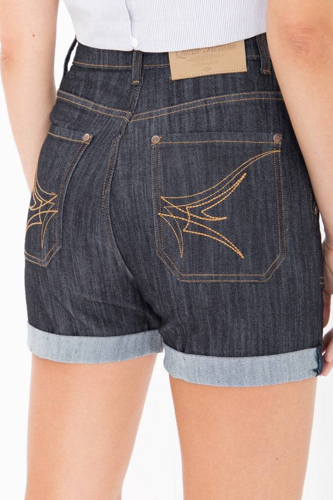 Queen Kerosin High Waist Jeans Shorts mit seitlichem Reißverschluss Saisonale Angebote