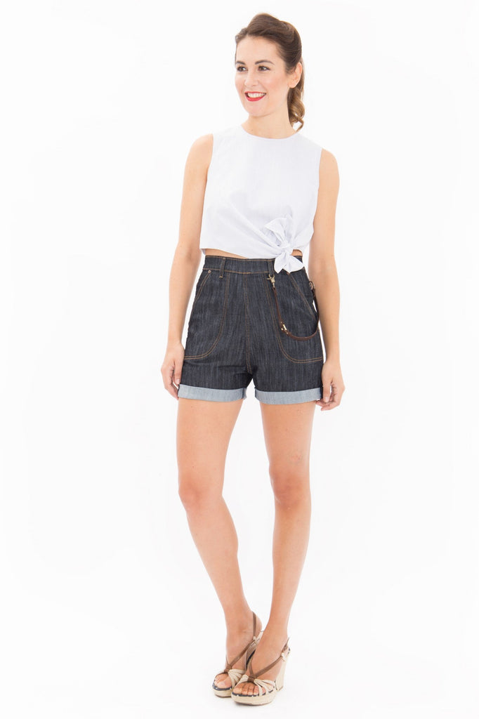 Queen Kerosin High Waist Jeans Shorts mit seitlichem Reißverschluss Saisonale Angebote