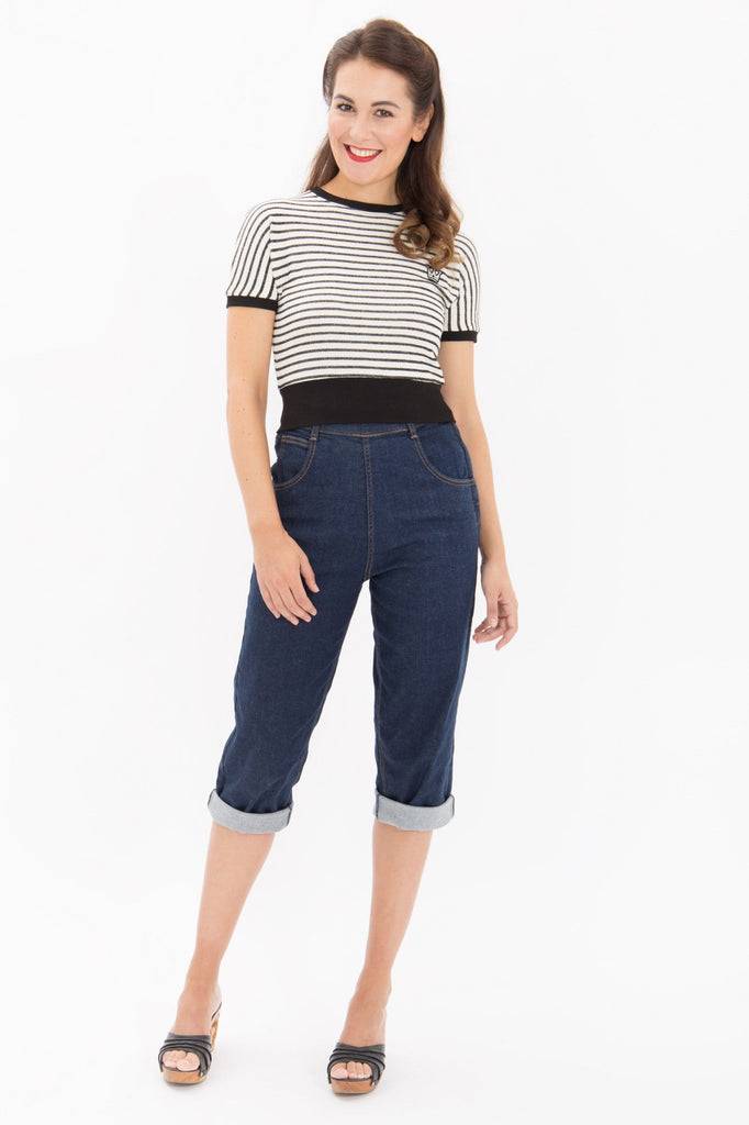 Queen Kerosin High Waist Capri Jeans mit seitlichem Reißverschluss Räumungsverkauf