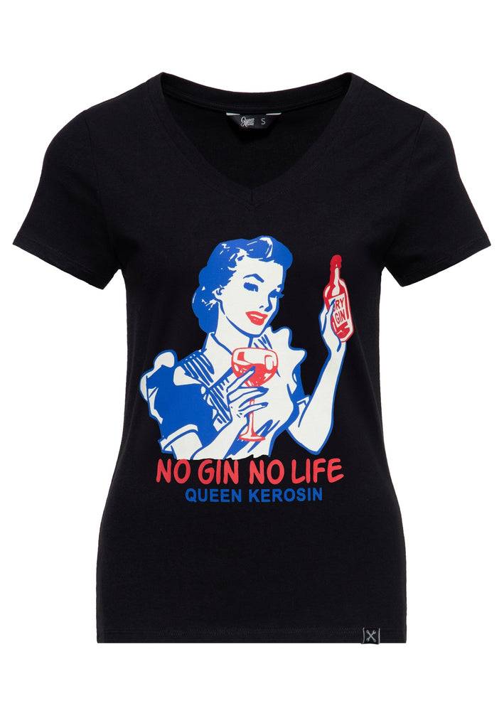 Queen Kerosin T-Shirt «No Gin No Life» Bis zu 50% Rabatt