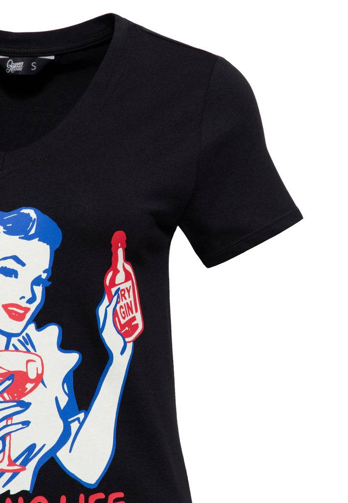 Queen Kerosin T-Shirt «No Gin No Life» Bis zu 50% Rabatt