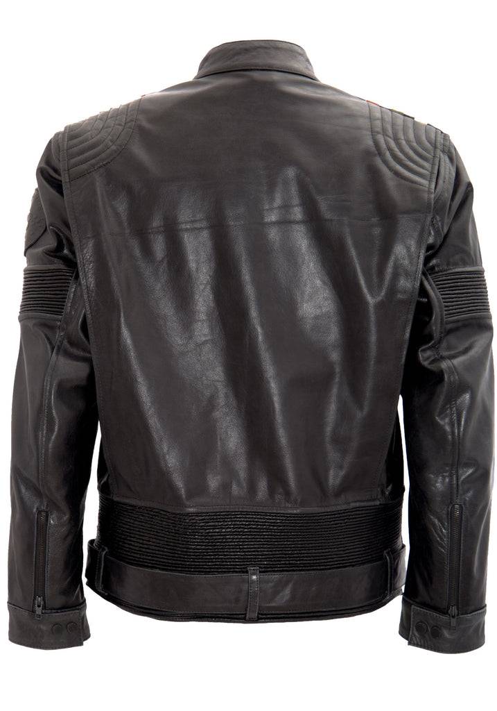 Queen Kerosin Lederjacke mit kontrastfarbigen Racer-Streifen Bis zu 60% Rabatt