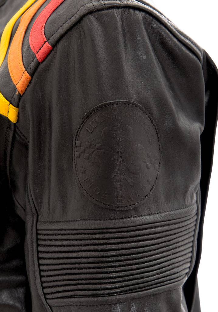 Queen Kerosin Lederjacke mit kontrastfarbigen Racer-Streifen Bis zu 60% Rabatt