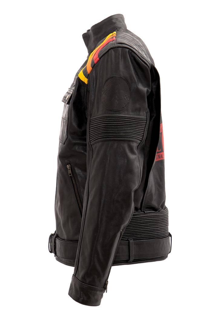 Queen Kerosin Lederjacke mit kontrastfarbigen Racer-Streifen Bis zu 60% Rabatt