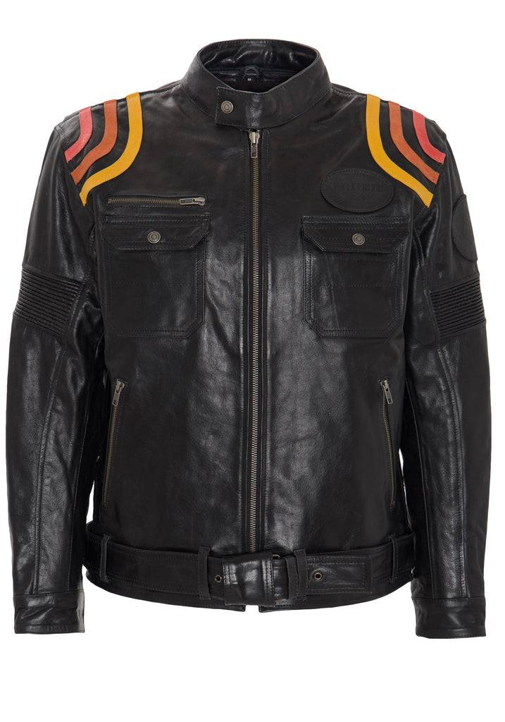 Queen Kerosin Lederjacke Print und Racer-Streifen «Cafe Racer»