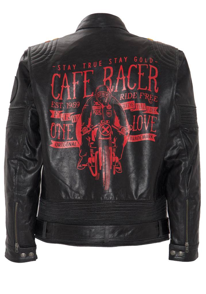 Queen Kerosin Lederjacke Print und Racer-Streifen «Cafe Racer» Nur für heute