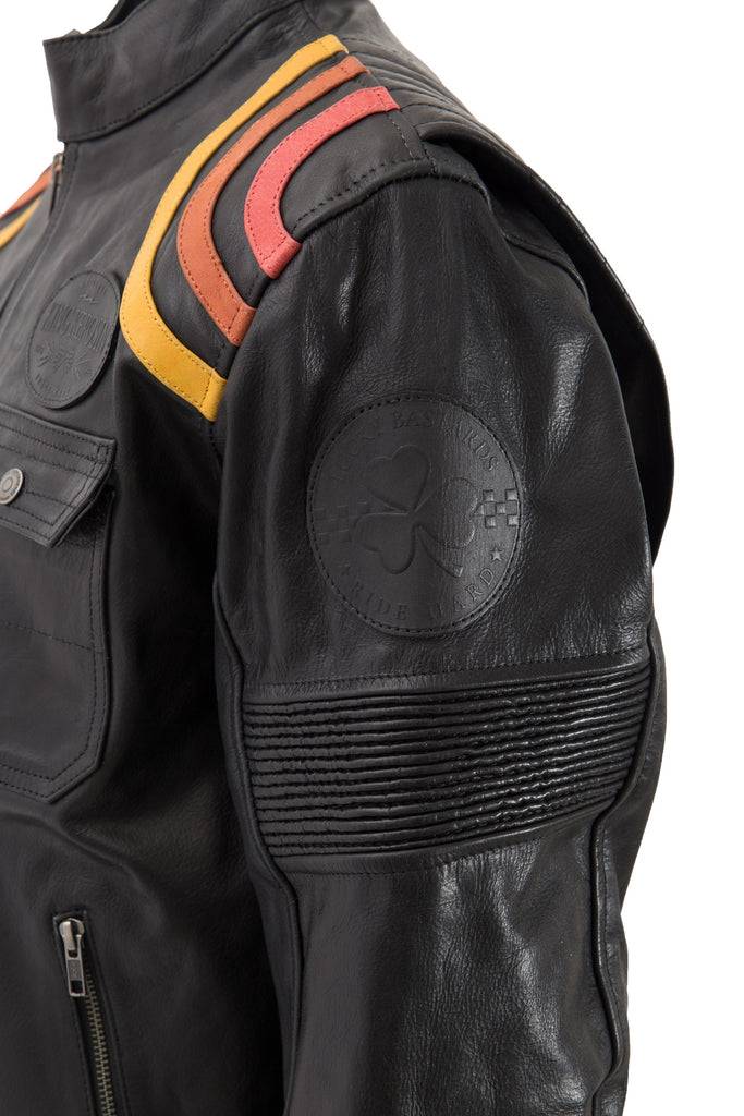 Queen Kerosin Lederjacke Print und Racer-Streifen «Cafe Racer» Nur für heute