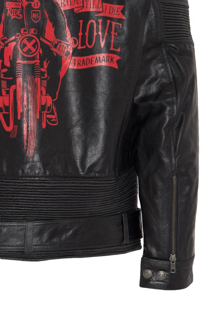 Queen Kerosin Lederjacke Print und Racer-Streifen «Cafe Racer» Nur für heute