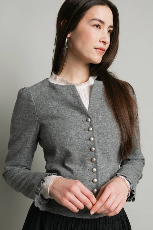 Rockmacherin Ann-Kathrin Spenzerjacke aus Leichtloden mit Rüschenabschluss am Ärmel Tiefpreis