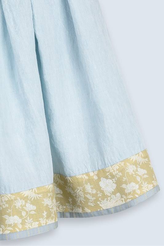 Rockmacherin Bodweda Damen-Trachtenrock mit Passe mit hellblauem irischen Leinen im Angebot