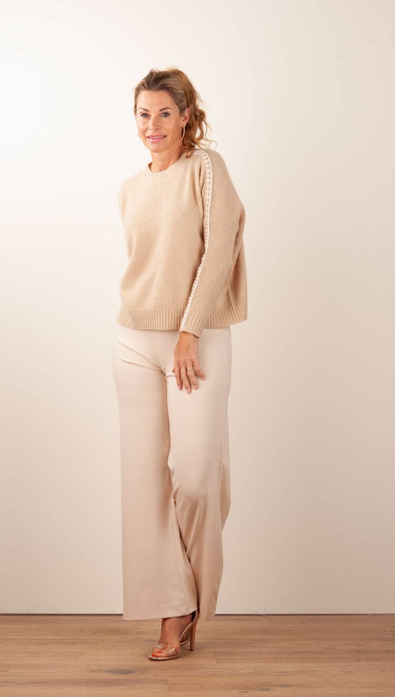 Kujten Kaschmir Pullover „Stitching“ Beige Top Angebot