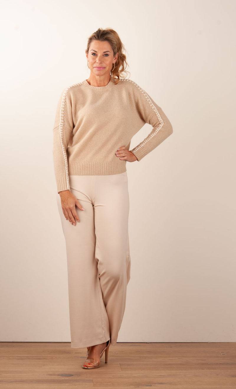 Kujten Kaschmir Pullover „Stitching“ Beige Top Angebot