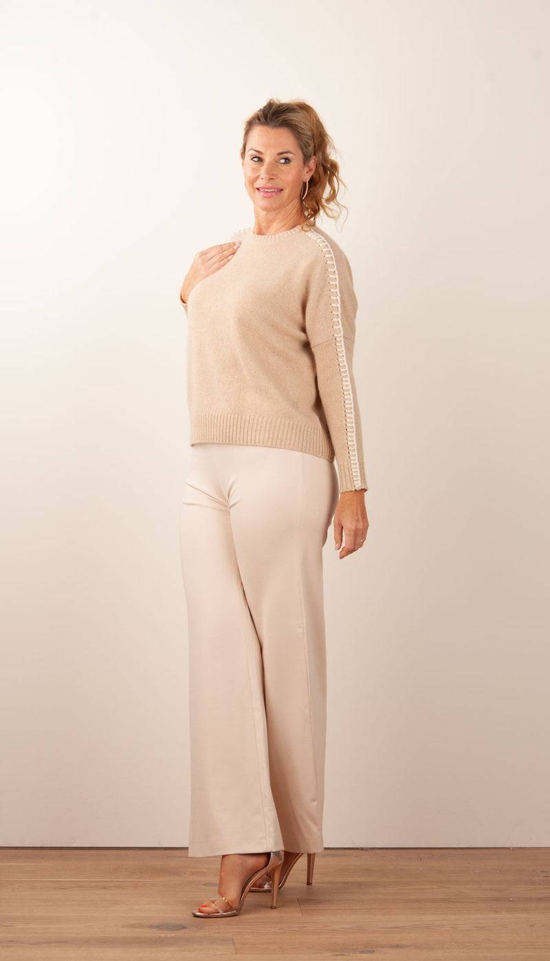 Kujten Kaschmir Pullover „Stitching“ Beige Top Angebot
