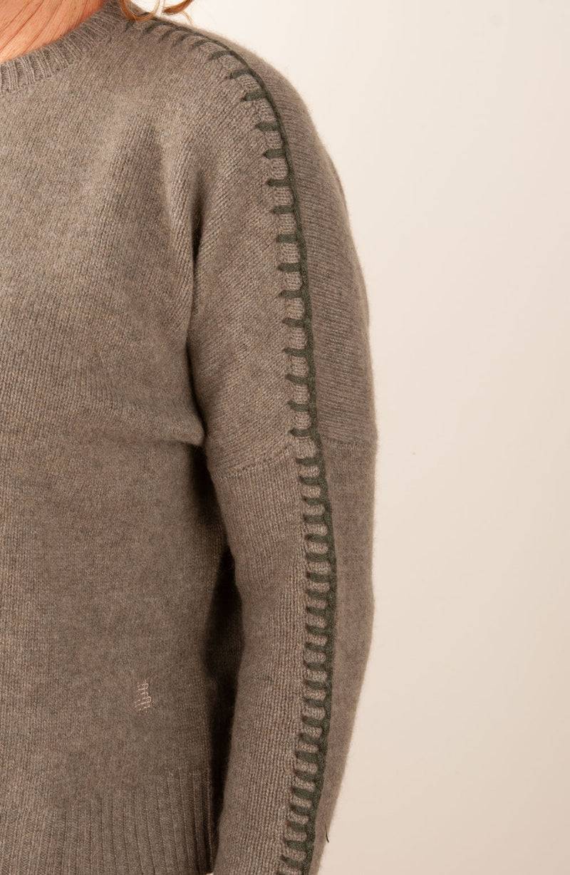Kujten Kaschmir Pullover „Stitching“ Khaki Neueste Mode