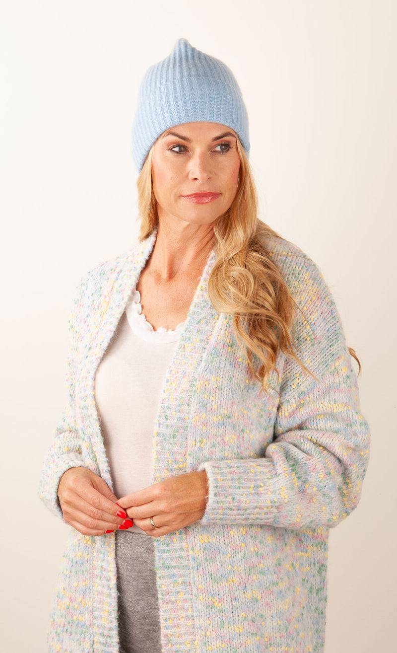 fleur Kaschmir Mütze Melange Blau Super Rabatt
