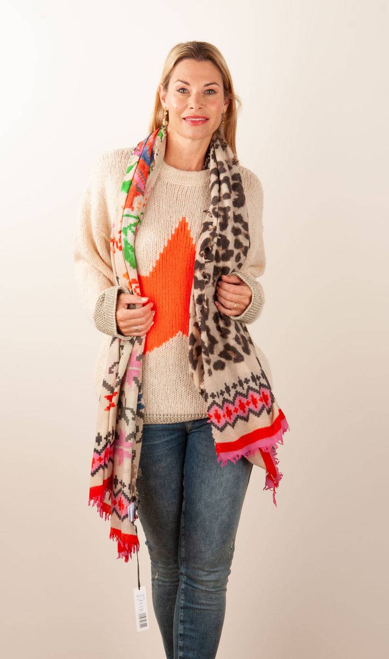 Grace Schal „Leo | Pixel“ Beige | Multicolor zollfrei