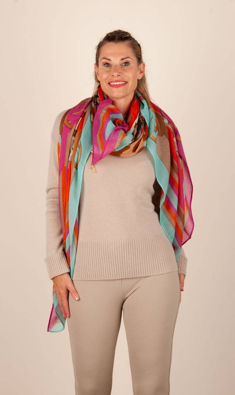Mucho Gusto Viereckstuch „Zürich“ Pink | Türkis | Multicolor 2025