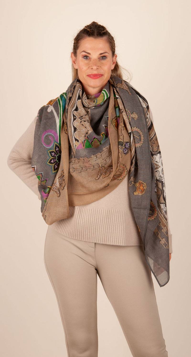 Mucho Gusto Viereckstuch „Zürich“ Anthrazit | Beige | Multicolor Outlet