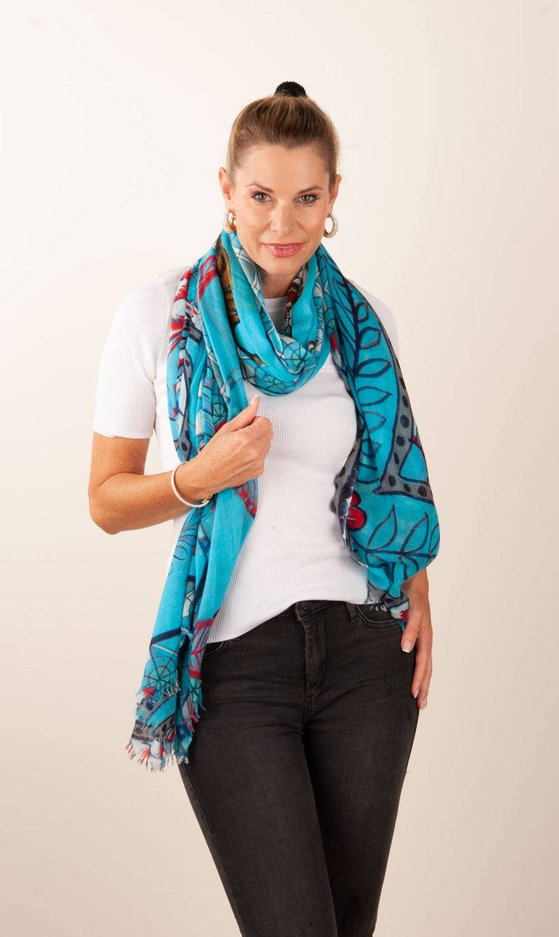 Simone Bruns Schal „Tiger“ Türkis | Multicolor Auslauf