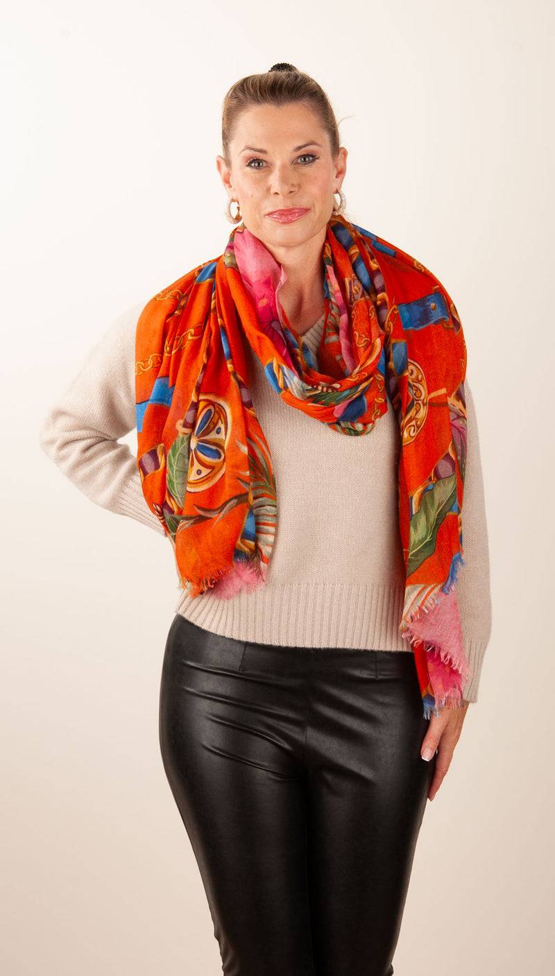 Simone Bruns Schal „Blumen“ Orange | Multicolor Verkauf