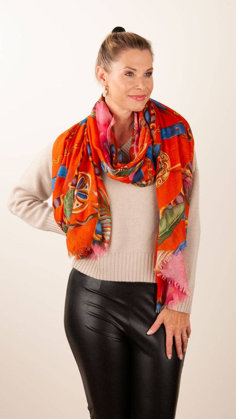 Simone Bruns Schal „Blumen“ Orange | Multicolor Verkauf