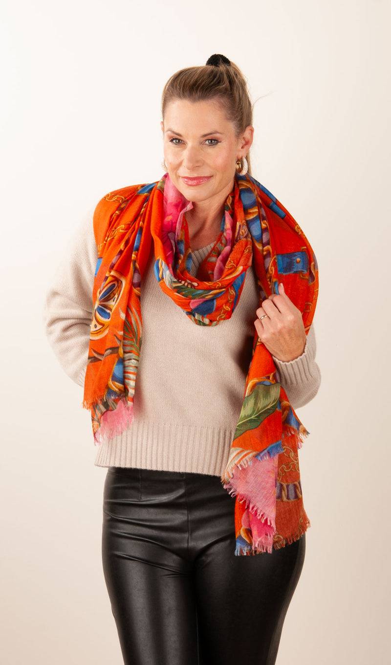 Simone Bruns Schal „Blumen“ Orange | Multicolor Verkauf