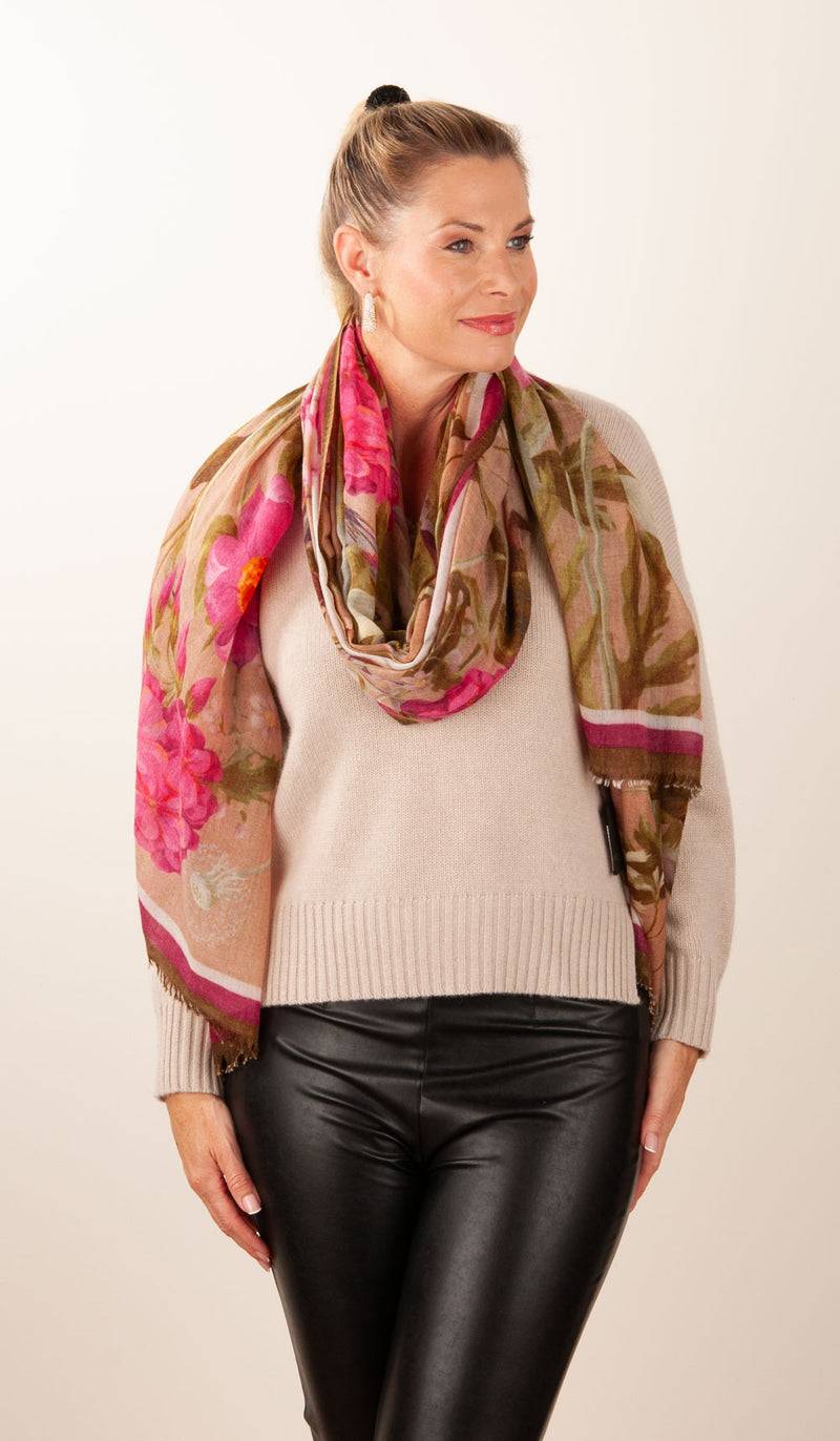 Simone Bruns Schal „Blumen & Blätter“ Taupe | Multicolor Angebote
