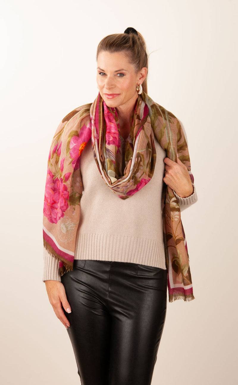 Simone Bruns Schal „Blumen & Blätter“ Taupe | Multicolor Angebote