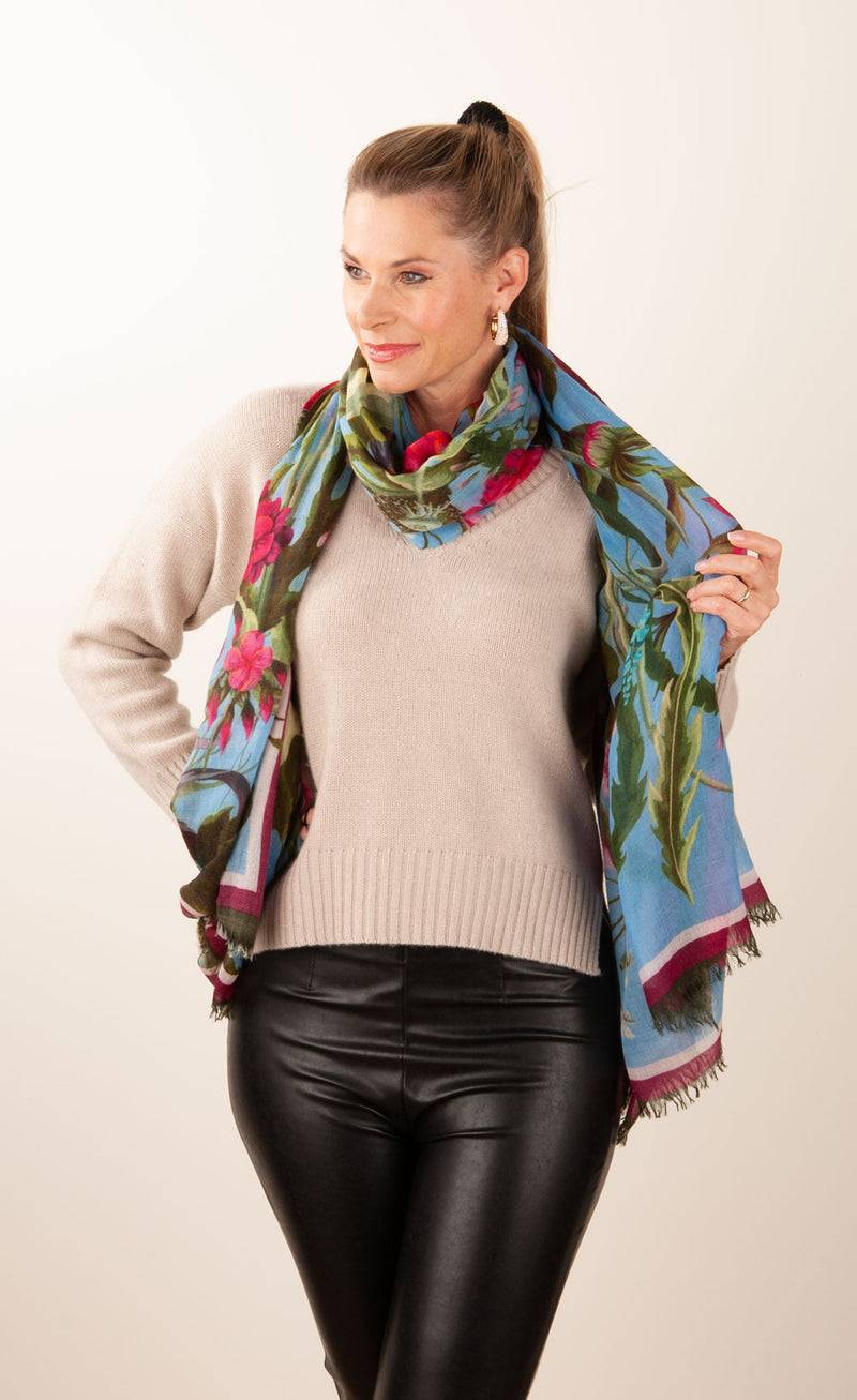 Simone Bruns Schal „Blumen & Blätter“ Blau | Multicolor Hotsell