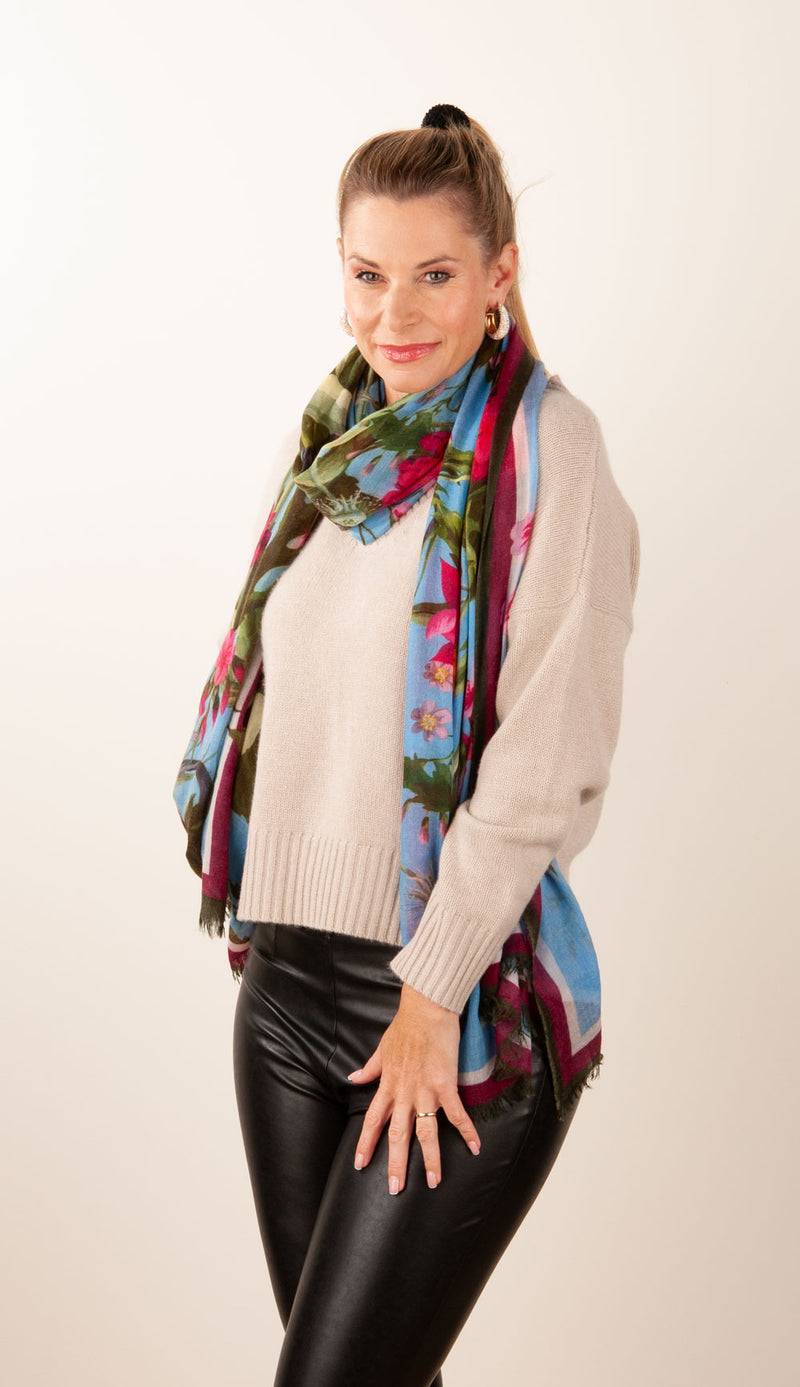 Simone Bruns Schal „Blumen & Blätter“ Blau | Multicolor Hotsell