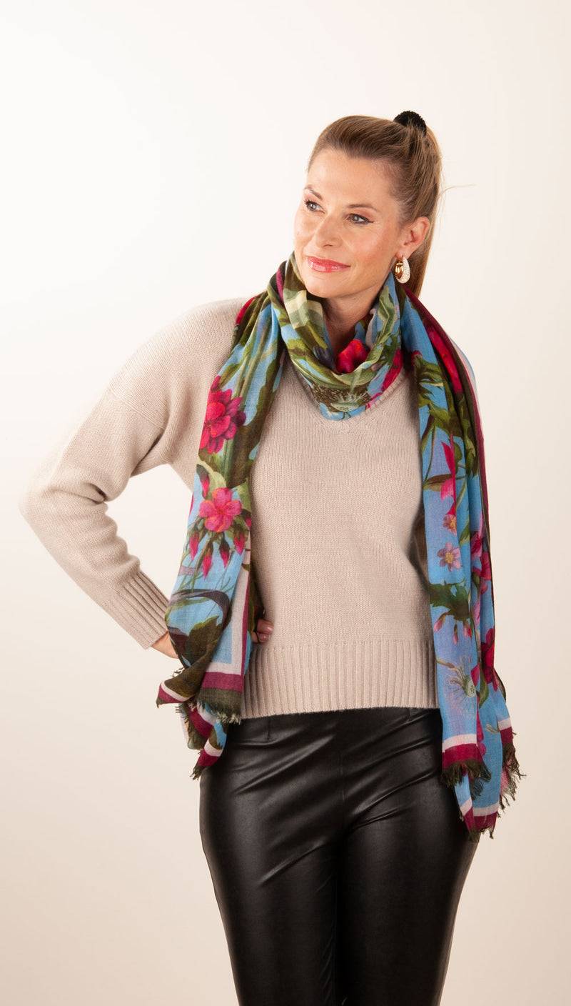 Simone Bruns Schal „Blumen & Blätter“ Blau | Multicolor Hotsell